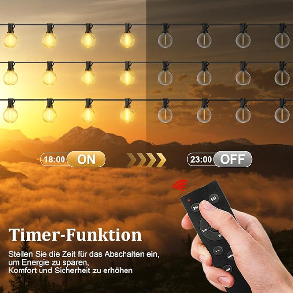 Lichterkette Aussen Outdoor LED Strom - 30M Aussen Beleuchtung Garten Balkon - Lichterketten Glühbirnen Pavillon Terrasse Party Draußen String Lights - Wetterfest Dimmbar Fernbedienung Partybeleuchtung