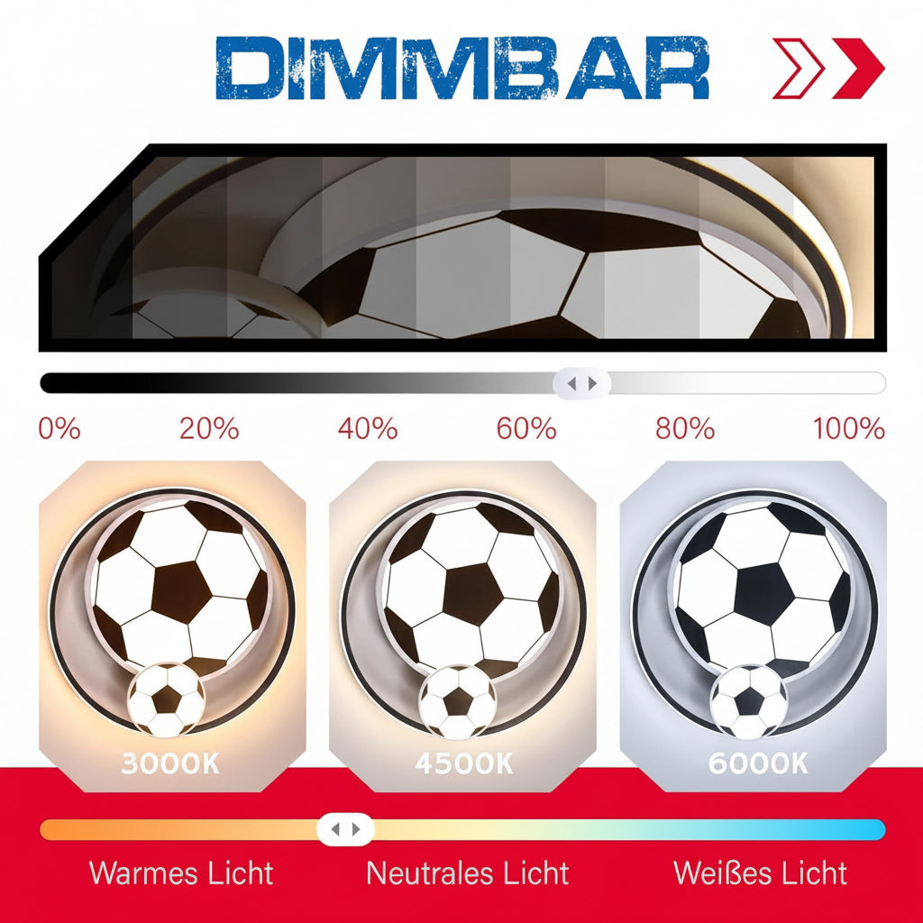 LED Deckenleuchten für Kinder Fußball Deckenlampe Schlafzimmerlampe 3000-6500K Dimmbar Mit Fernbedienung, Nachtlichtfunktion 65W für Kinderzimmerlampe Jugendzimmer Jungen- und Mädchenzimmer 50cm