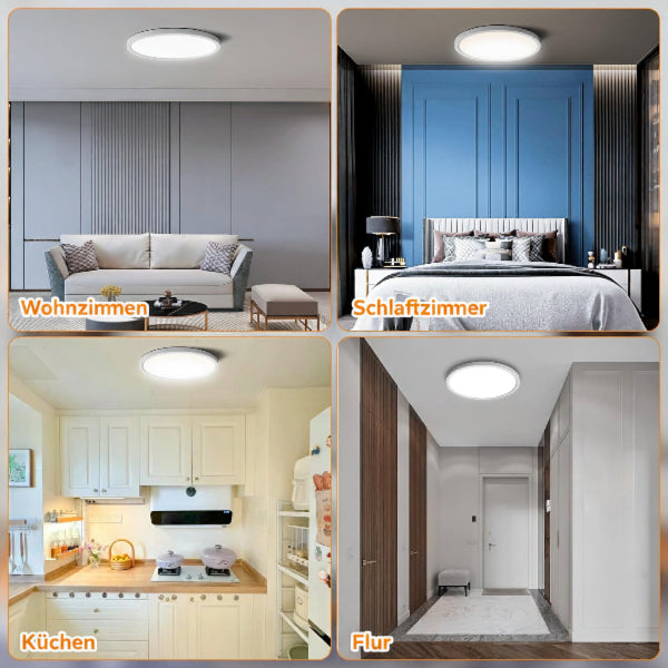 LED Deckenleuchte Flach Ø30CM, Superhell 2400LM 24W Deckenlampe Wohnzimmer, 5 Farbtemperaturen Ultra Dünn Rund Küchenlampe für Schlafzimmer Balkon Flur Garage