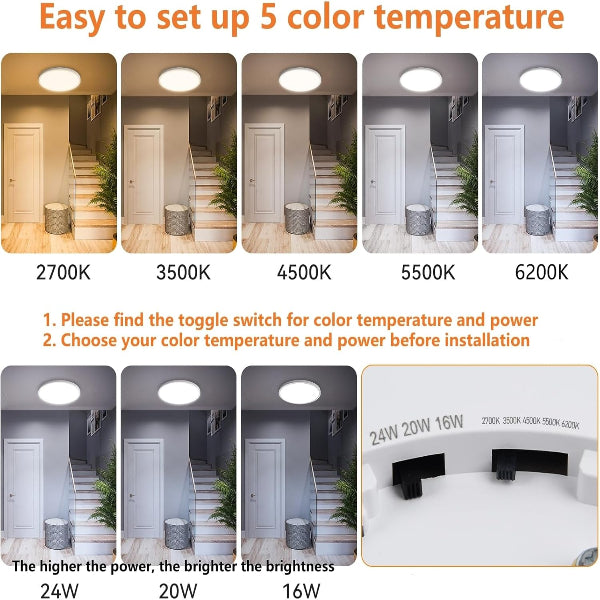 LED Deckenleuchte Flach Ø30CM, Superhell 2400LM 24W Deckenlampe Wohnzimmer, 5 Farbtemperaturen Ultra Dünn Rund Küchenlampe für Schlafzimmer Balkon Flur Garage