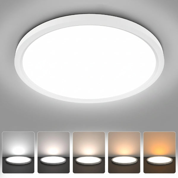 LED Deckenleuchte Flach Ø30CM, Superhell 2400LM 24W Deckenlampe Wohnzimmer, 5 Farbtemperaturen Ultra Dünn Rund Küchenlampe für Schlafzimmer Balkon Flur Garage