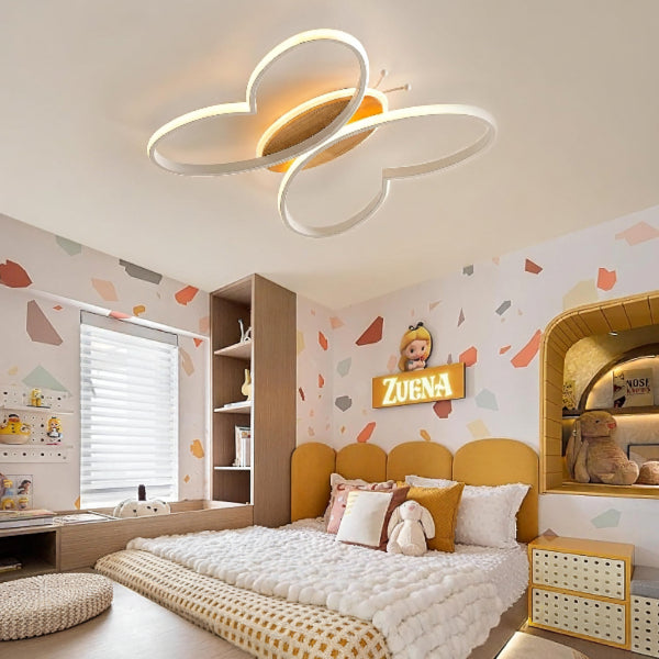 LED Deckenleuchte Kinderzimmer 50W Kinderzimmer Lampe Decke Dimmbar, 48cm Kreative Schmetterling Deckenlampe Schlafzimmer Holz Kinderzimmerlampe für Wohnzimmer, Schlafzimmer