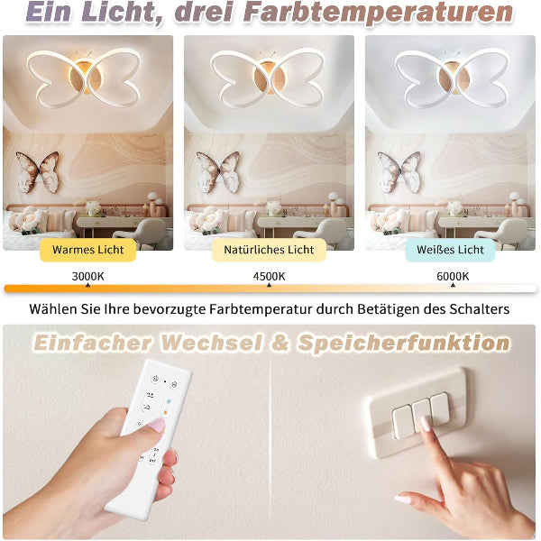 LED Deckenleuchte Kinderzimmer 50W Kinderzimmer Lampe Decke Dimmbar, 48cm Kreative Schmetterling Deckenlampe Schlafzimmer Holz Kinderzimmerlampe für Wohnzimmer, Schlafzimmer
