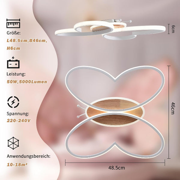 LED Deckenleuchte Kinderzimmer 50W Kinderzimmer Lampe Decke Dimmbar, 48cm Kreative Schmetterling Deckenlampe Schlafzimmer Holz Kinderzimmerlampe für Wohnzimmer, Schlafzimmer