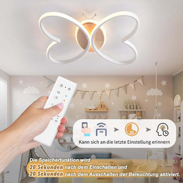 LED Deckenleuchte Kinderzimmer 50W Kinderzimmer Lampe Decke Dimmbar, 48cm Kreative Schmetterling Deckenlampe Schlafzimmer Holz Kinderzimmerlampe für Wohnzimmer, Schlafzimmer