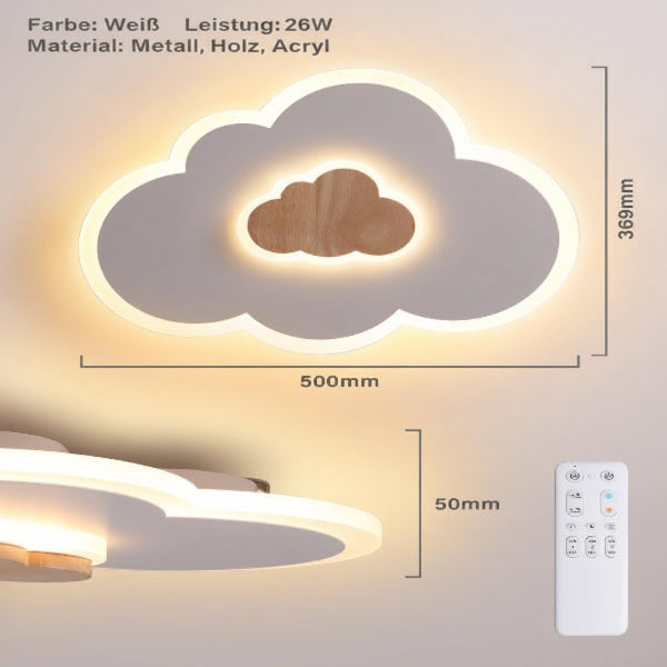 FANLG LED Deckenlampe Wolken, 26W 50CM Kinderlampe Deckenleuchte dimmbar mit Fernbedienung 3000-6000K, kreative Wolkenlampe Holz Deckenlampe für Kinderzimmer | Schlafzimmer | Wohnzimmer